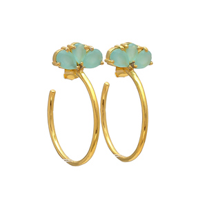 มาใหม่ล่าสุดสไตล์ทองรอบต่างหูห่วงดอกไม้กลีบออกแบบต่างหู chalcedony น้ําโดยอัญมณี - Product Image 2