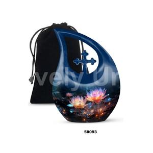 Urna conmemorativa de cremación con tema de flores de lágrima negra para cenizas humanas Urna cruzada decorativa con bolsa de terciopelo gratis - Product Image 5