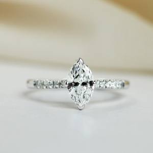 10x5mm Marquise Cut Diamond Engagement <b>Ring</b> | <b>Solitaire</b> Pave Band Bridal Wedding <b>Ring</b> | Sterling <b>Silver</b> 18K Gold Plated <b>Ring</b> - Product Image 1