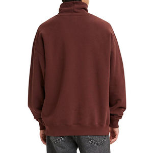 Dec Oem Streetwear Moletom Hommes Jumper Stopper Elastic Drawstring Zipper Pouch Pocket Solid Premium Burgundy Mock Neck Hoodies - Product Image 2