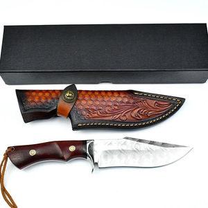 Cuchillo de hoja fija de acero de Damasco personalizable de alta calidad mango de palisandro cuchillo Bowie para acampar al aire libre soporte OEM al por mayor - Product Image 5