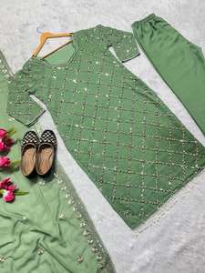 Deseable Fancy Faux Georgette bordado Top y pantalón de trabajo con Dupatta tradicional Salwar Kameez para fiestas - Product Image 5