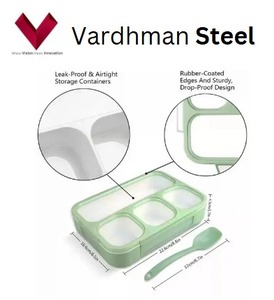 Boîte à lunch carrée à 4 compartiments pour enfants avec couvercle en plastique, pratique et divisée pour chaque bouchée - Product Image 4