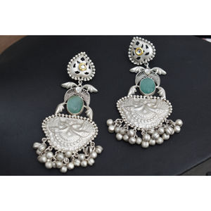 ต่างหูห่วงแบบกุนโกร ดีไซน์ใหม่ งานแฮนด์เมด ลายเงิน  ทำจากทองเหลือง ประดับด้วยหิน  ขนาดใหญ่ สำหรับเด็กผู้หญิงและผู้หญิง - Product Image 4