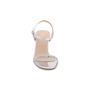 Sandales à talons fantaisie argentées à bout ouvert pour femmes Fermeture à lacets à la mode pour les mariages et les Parties-FN5567 - Product Image 1