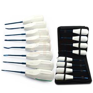 Juego de Instrumentos dentales recubiertos de titanio azul de 8 piezas, elevadores de cirugía de implante de ligamento reutilizables, acero plástico hecho a mano Manual - Product Image 1