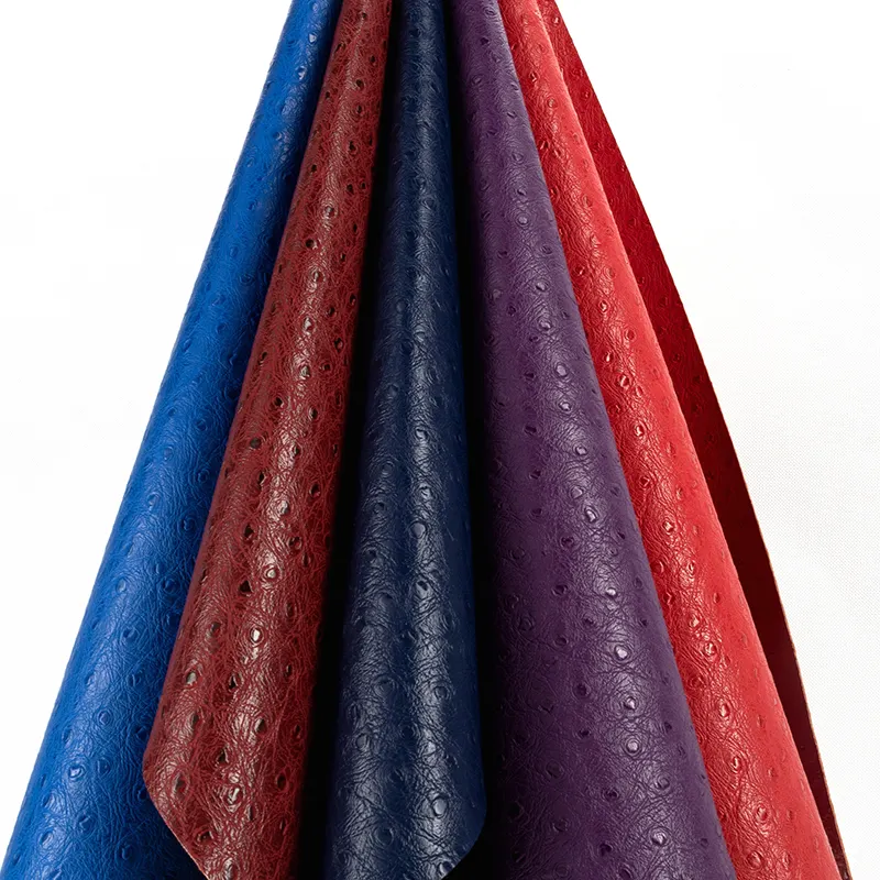 Textura de avestruz de piel sintética en relieve Material de cuero sintético Materia prima de Pu Superior para zapatos Bolso Zapatos