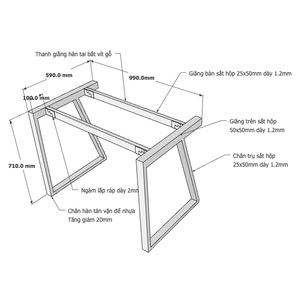 Pieds de table en acier Trapez II Concept 100x60cm, design industriel robuste pour salle à manger et usage hospitalier, assemblage requis HCTH001 - Product Image 4