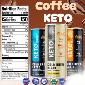 Bebida de Café Frío KETO con Sabor a Vainilla VINUT |   320 ml (Paquete de 24), 0 g de Azúcar, Listo para Beber, Proveedor Mayorista, Muestra Gratuita, OEM ODM - Product Image 2