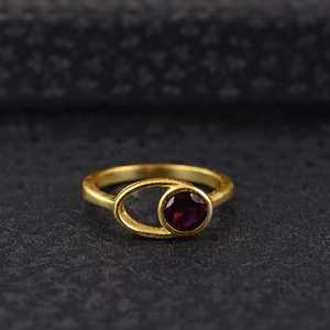 Latest Design Boho <b>Garnet</b> <b>Ring</b> Dainty Brass <b>Rings</b> for Women 18K Gold Plated Oval Geometric Solitaire <b>Rings</b> for Wholesale/OEM/ODM - Product Image 1