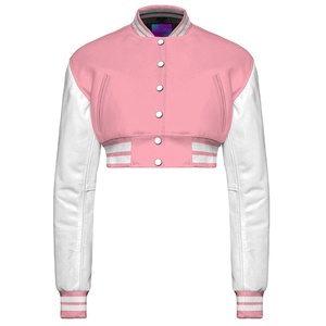 2025 chaquetas universitarias de moda personalizadas para mujer, Mangas de cuero genuino, logotipo personalizado, ropa atlética, chaqueta de béisbol - Product Image 1