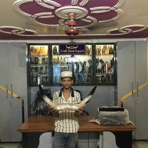 Paire de corne de buffle exquise sculptée écologique longue texture naturelle polie décor traditionnel artisanat d'animaux Souvenir nautique - Product Image 1