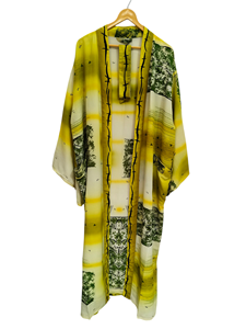 Bata de verano de cuerpo entero Bikini cubrir ropa de noche bata larga, Kimono Sari de seda reciclado Vintage indio hecho a mano, - Product Image 5