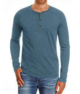 Printemps Vêtements Slim Fit Bouton Pull T-Shirt Top Hommes à Manches Longues Coton Mixte Spandex Couleur Solide Personnalisé Famille T-Shirt - Product Image 5