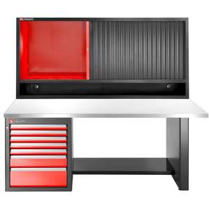 Mesa de Trabajo Baja de Acero Inoxidable Facom con 7 Cajones, Unidad de Pared, Encimera y Armarios para Herramientas - Product Image 1