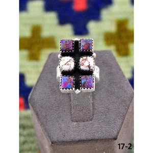 Bague ajustable de style sud-ouest, faite à la main, avec dahlia violet, cheval sauvage, magnésite, argent sterling, incrustation naturelle, sertissage clos, cadeau - Product Image 3