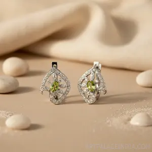 Pendientes de Oro Rosa Vintage, Oro Blanco, Oro Amarillo con Peridoto para Mujer - Joyería de Plata 925 con Piedras Preciosas - Product Image 2