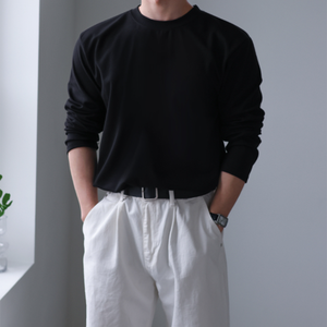 Camisetas de hombre K-Fashion cuello redondo manga larga Camiseta diaria 5 colores cómodo algodón mujeres Casual Top mínimo estilo callejero - Product Image 3