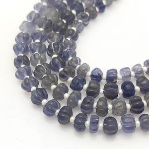 Iolite sculpté pierres précieuses citrouille perlée brins 8 pouces de long lâche pierre melon perle brin fournisseur de l'Inde - Product Image 4
