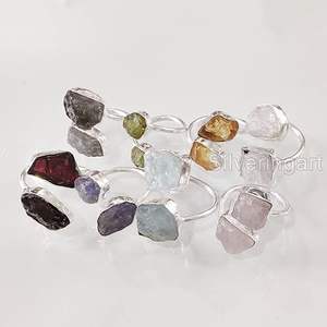 Anillo de Piedras Preciosas en Bruto para Mujer, Tanzanita Natural, Peridoto, Lapislázuli, Cuarzo, Joyería de Plata de Ley 925 - Product Image 5