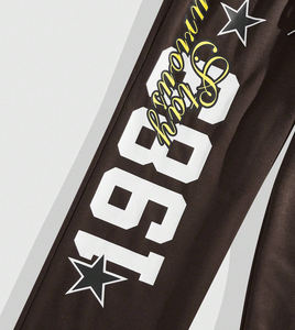 Premium Men's 100% Cotton Breathable Oxford Fabric Sweatpants Custom Geometric Letter Print Casual Style High Waist Regular Fit - Product Image 2