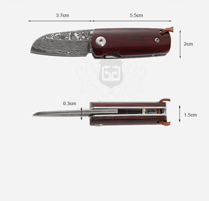 Petit couteau pliant de poche Damas coupe-papier de luxe ouvre-boîte rouge brun Rose manche en bois couteau de camping utilitaire OEM - Product Image 3