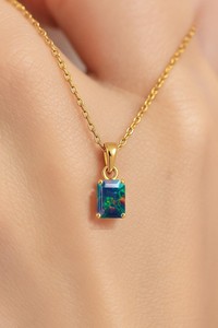 Collar con colgante de piedras preciosas octagonales de ópalo negro natural, joyería chapada en oro genuino, regalo elegante de piedra natal - Product Image 2