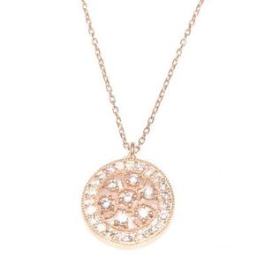 Pendentif en forme de fleur en acier inoxydable couleur or rose avec zircon cubique, longueur du collier 1,5 cm 42 cm, pour femme, occasions de cadeaux - Product Image 3