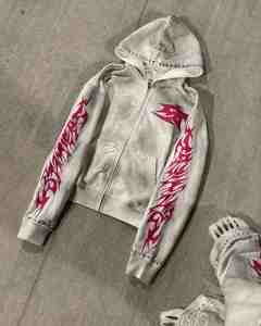 Personalizado hombres chándal parche bordado ácido lavado Rhinestone pantalones de chándal Jogger Fit Vintage Baggy Fit Terry hombres Fitness Hoodie - Product Image 5