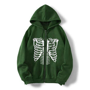 Sudadera con capucha con estampado de pantalla y cremallera personalizable Ropa de calle vintage cuadrada de lana de alta calidad con lavado lateral de diamantes de imitación - Product Image 2