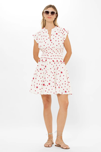 Boho Chic Mujeres Algodón Blanco Mini Estrella Roja Estampado Smocked Cintura Verano Sin Mangas Vacaciones Ligero Viaje Vestido Corto - Product Image 2