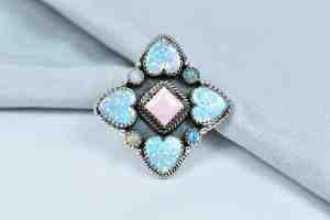 Elegant Pink Conch and Opal Sterling Silver Statement <b>Ring</b> for Women Handmade Jewelry Gift - Product Image 5