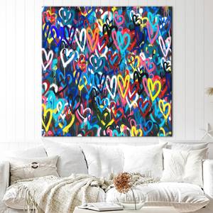Printed Banksy Colorful Hearts Canvas Artwork - Modern Abstract Decor,Gallery <b>Wrapped</b> - Product Image 1