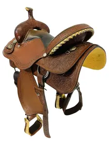 Selle de baril western avec combinaison marron, siège confortable, travaillée à la main pour la course de barils - Product Image 3