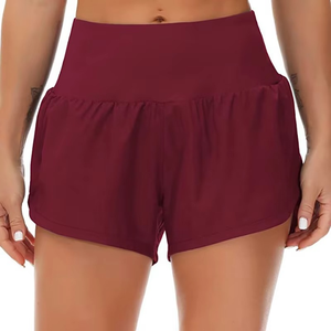 กางเกงกีฬาวิ่งเอวกลาง2-in-1ของผู้หญิงกางเกงขาสั้นชายหาดแบบผูกเชือกปิดขายส่งกางเกงขาสั้นเล่นโยคะสีพื้น - Product Image 2