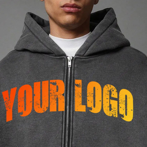 Sudadera con capucha de lavado Vintage de peso pesado con logotipo personalizado para hombre, Sudadera con capucha de lavado ácido de talla grande para hombre, Sudadera con capucha con cremallera - Product Image 3