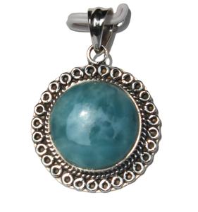 Pendentif en argent sterling 925 unisexe de créateur élégant pierre de cristal de guérison naturelle en rhodium avec cabochon en larimar vert - Product Image 3