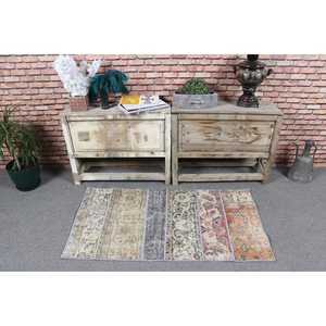 Tapis turc vintage, tapis de 2,3 x 4,2 pieds, tapis en laine unie gris brun - Product Image 2