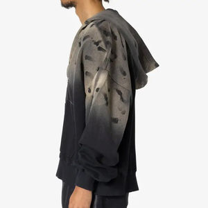 Wholesale Customized Acid Washed Distressed <b>Hoodies</b> for <b>Men</b> Ripped Oversized Vintage Zip-Up <b>Thermal</b> <b>Hoody</b> with Wholesale Price - Product Image 6