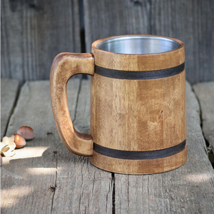 Prix de gros bois naturel fini taille personnalisée avec poignée chope à bière tasse en acier pour la maison café tasse à boire vaisselle décorer - Product Image 3