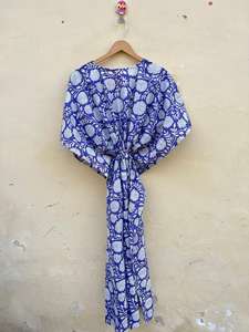 Robe Kfatan en coton 100% fabriquée à la main en Inde, imprimé floral lisse, décontractée, pour la plage, les vacances, vêtements pour femmes, été, printemps, hiver, automne, ODM - Product Image 5