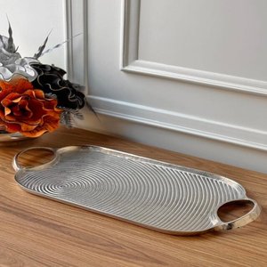 Elegante Bandeja Decorativa para Servir Arroz, Creativa, Ovalada, de Metal Pulido, con Diseño Abstracto, Apta para Contacto con Alimentos - Product Image 6