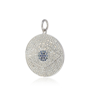Argent Sterling 925 Pave Diamant Bleu Saphir Gemstone Eye Charm Fine Pendentif Bijoux En Gros - Product Image 3