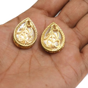 Conectores de Latón Dorado con Incrustaciones de Meenakari y Kundan en Forma de Gota, Componentes para Joyería, Cuentas de Bisutería JKK-191 - Product Image 2