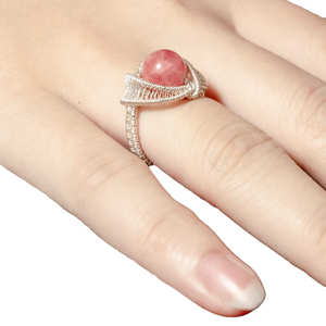 BeGems Accesorios elegantes para mujer, anillo de cristal rosa melocotón natural, estilo sencillo, 100% piedra preciosa elaborada para amantes de la joyería hecha a mano - Product Image 5