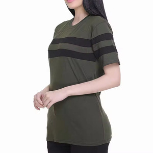 เสื้อยืดผู้หญิงลายทางขนาดใหญ่เสื้อยืดลำลองสีเขียวใหม่ผ้าคอตตอนเนื้อนุ่มเหมาะสำหรับการดรอปชิปและขายส่ง - Product Image 4