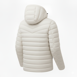 Blouson matelassé en toile à capuche pour homme, blanc nacré, haut de gamme, teint uni, léger, coupe-vent, respirant, hiver, style urbain - Product Image 2