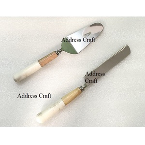 Juego de servidor de pastel de calidad superior Juego de acero inoxidable con mango de mármol y madera Cuchillo para pastel Vajilla Juego de servidor de pastel de cumpleaños - Product Image 1