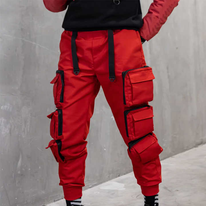 Men's Techwear Cargo Jogger Pants | Hip Hop Harem Sweatpants With Multiple Pockets, Black/White L - View #7