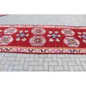 Alfombra Turca de 4.7x12.2 pies, Alfombra Vintage, Alfombra de Lana con Diseño Floral Rojo - Product Image 3